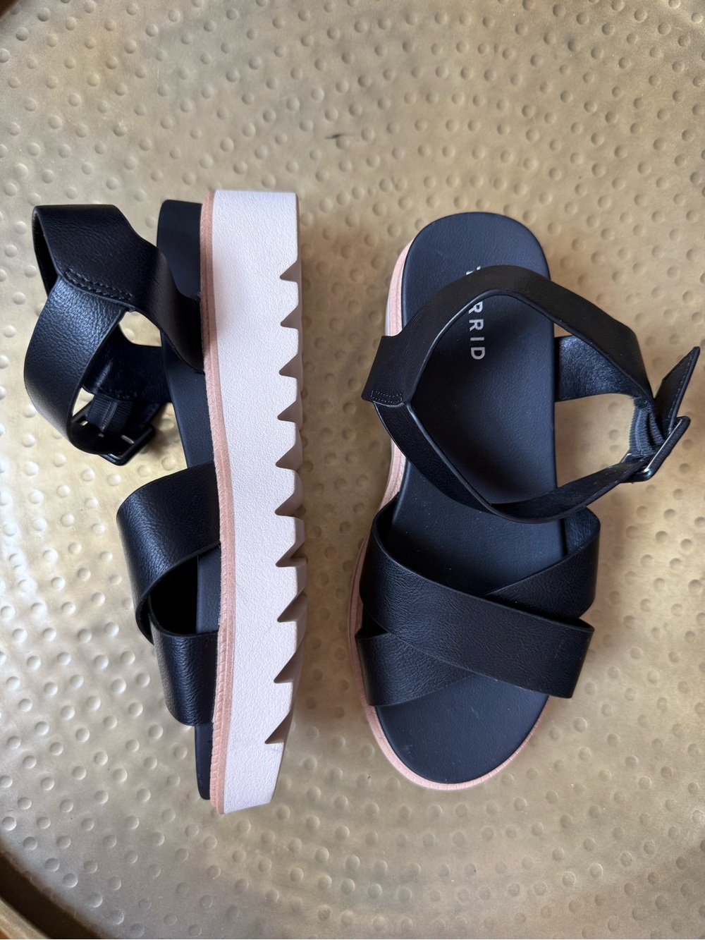 Torrid Black Platform Strappy Sandals with Pink-Trim Sole 9WW